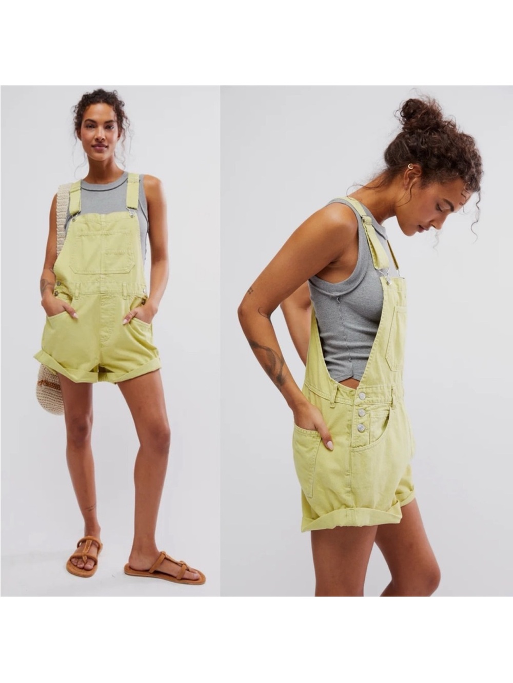 Free People x We The Free Ziggy Shortall in Summy Lime S Shorts Overalls Boho